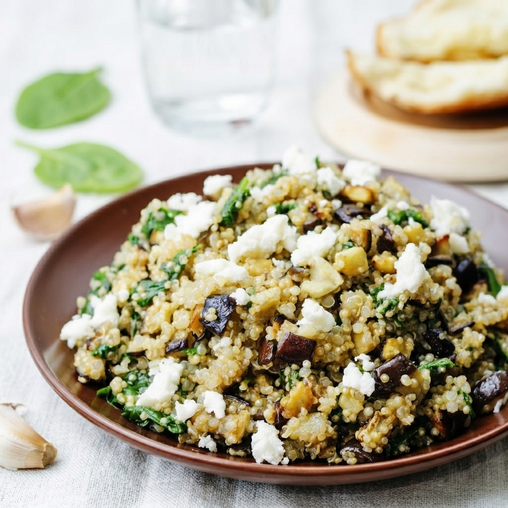 Salade de quinoa aux aubergines et à la feta